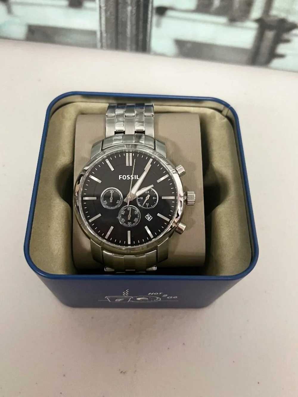Fossil Men's BQ1278IE Silver Stainless Steel Chronograph Watch, Black Dial